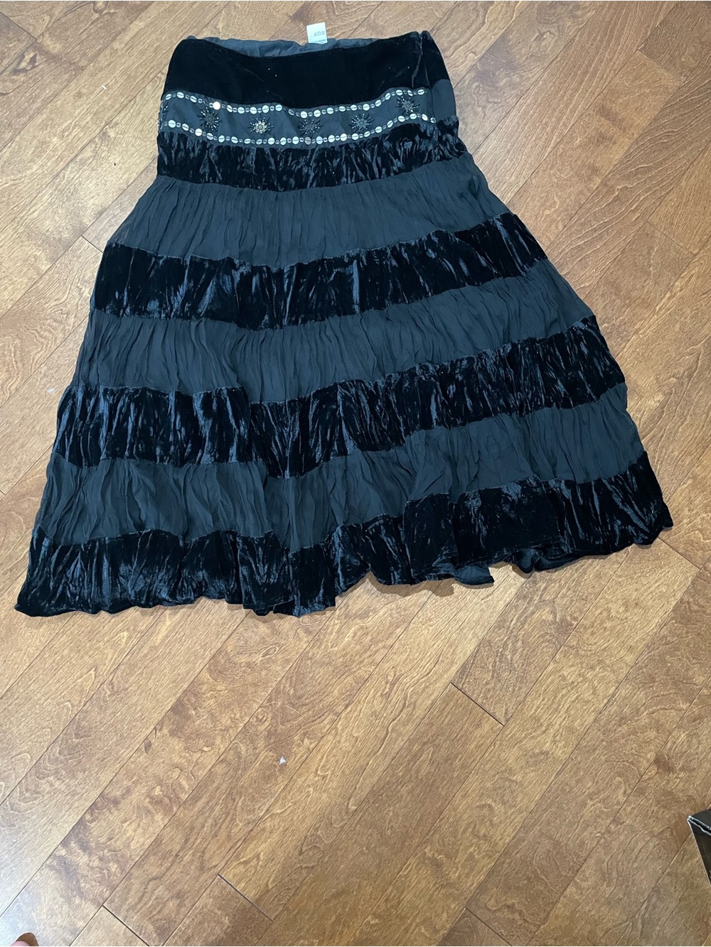 Jessica Black Tiered Velvet-Striped A-Line Skirt